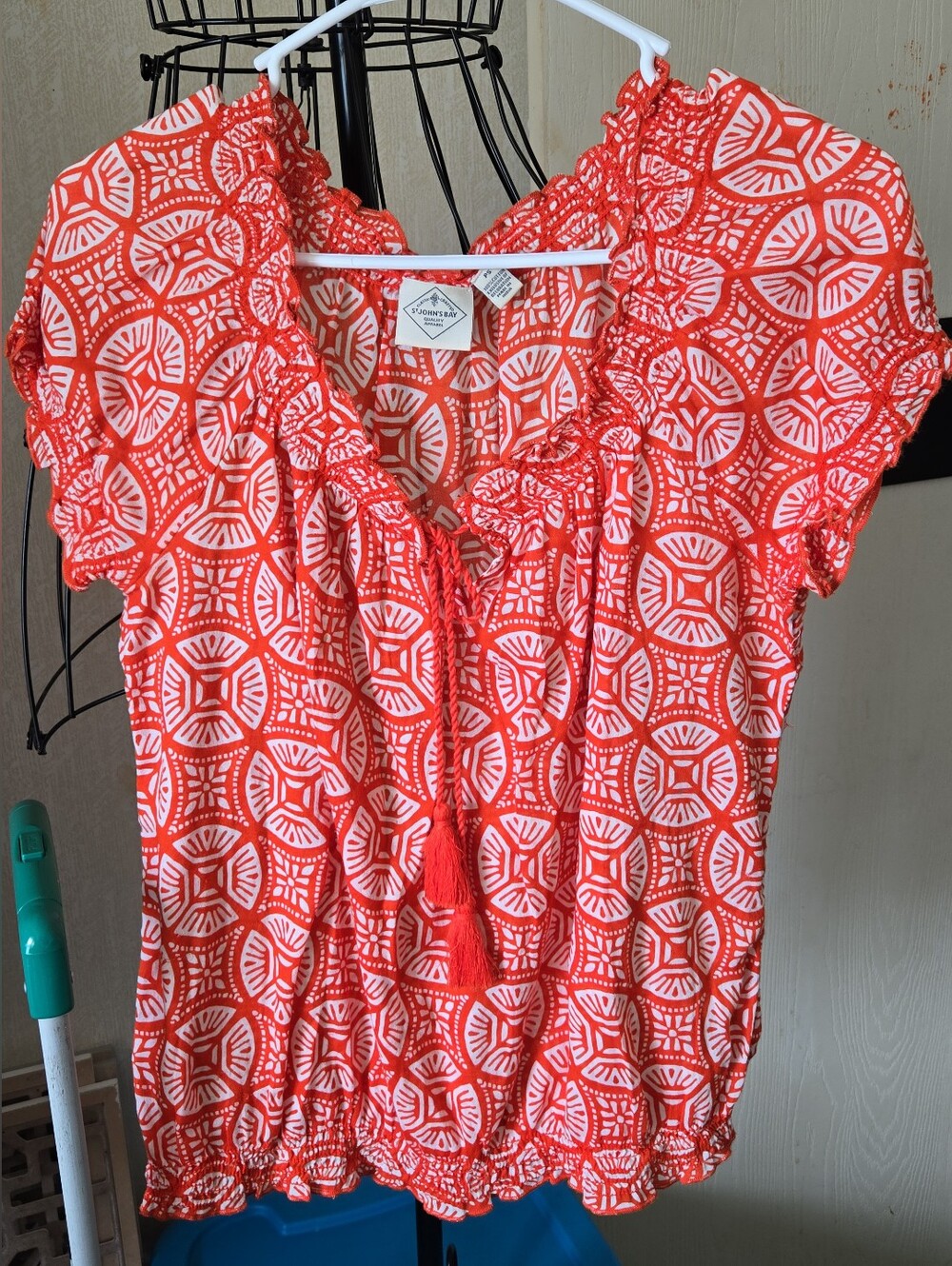St. John's Bay Orange Boho Cotton Peasant Top Blouse Size PS